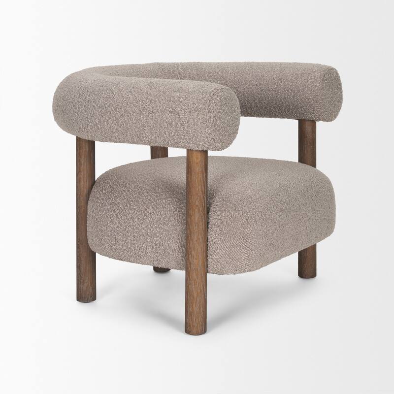 Gianna Open Back Medium Brown Wood w/ Taupe Boucle Fabric Accent Chair - 37.4L x 30.7W x 28.4H