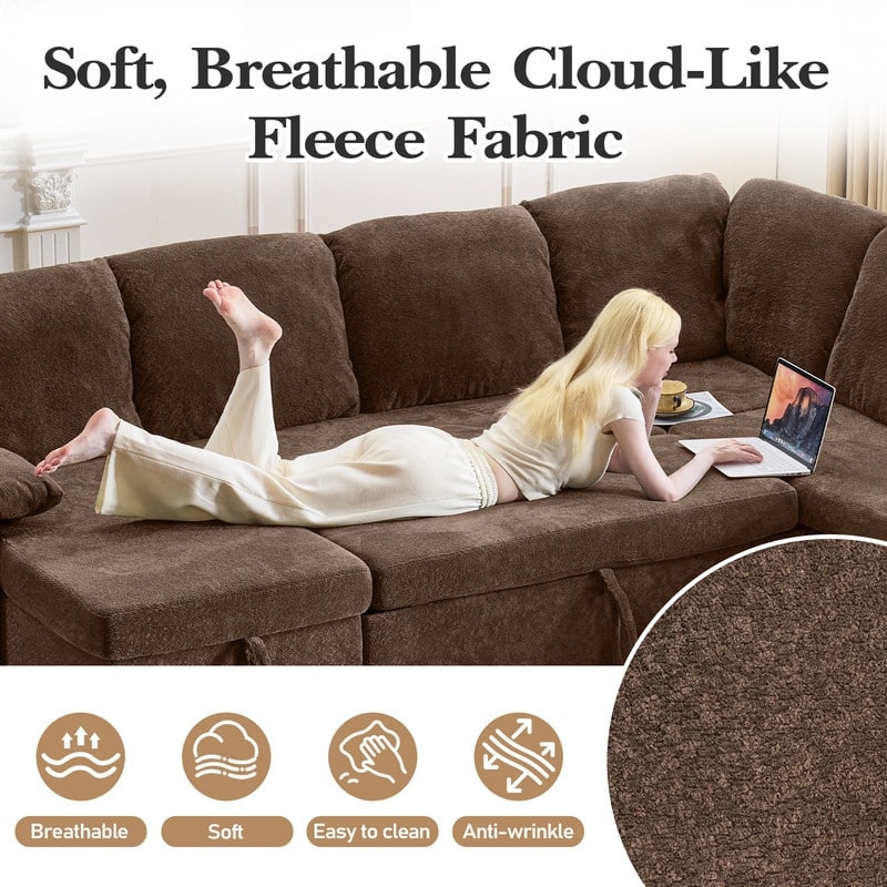 Upholstered Velvet U-Shaped Sectional Sleeper Sofa Corner Sectional Sofa Bed