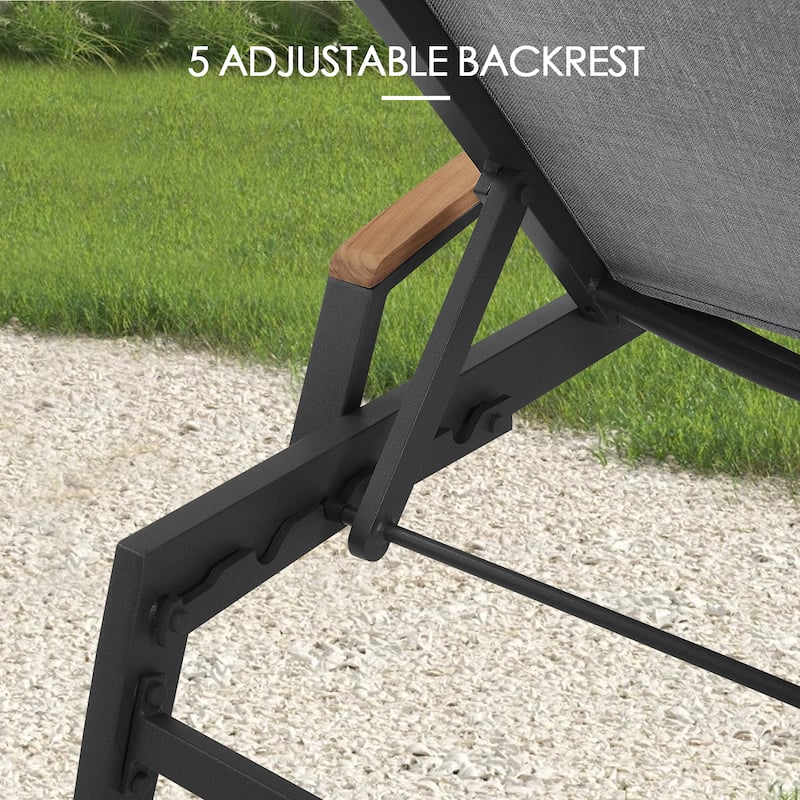 Outdoor Lounge Chairs with Adjustable Backrests and Teak Armrests