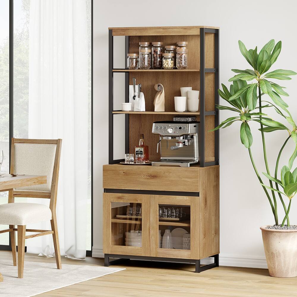 Modern 72" Tall Buffet Sideboard with Drawers and Open Shelves, Storage Cabinet for Dining Room or Kitchen
