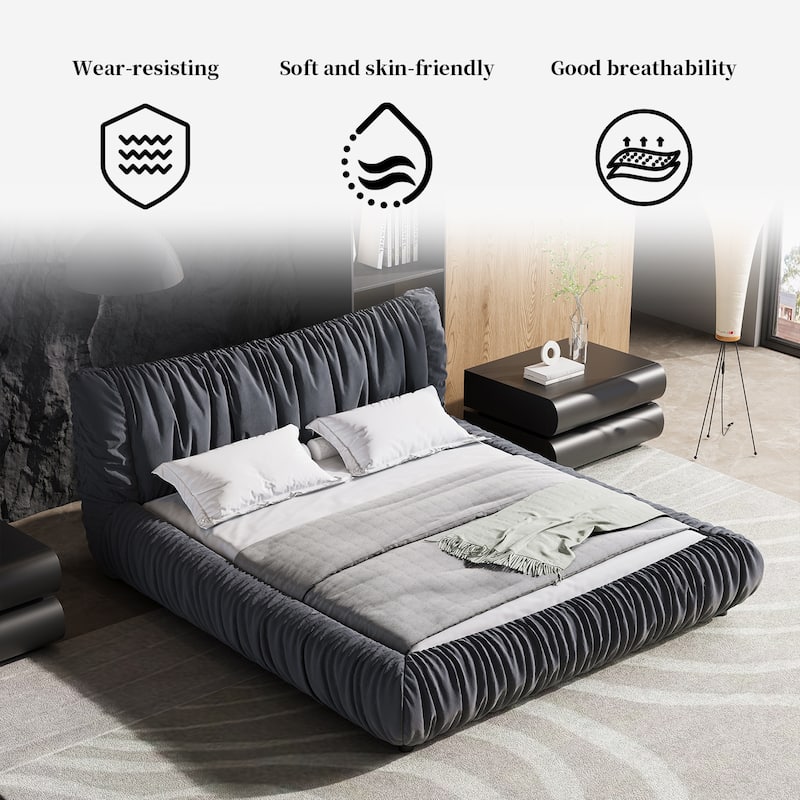 King Size Luxury Upholstered Platform Bed with Removable Cushion and Solid Wood Frame