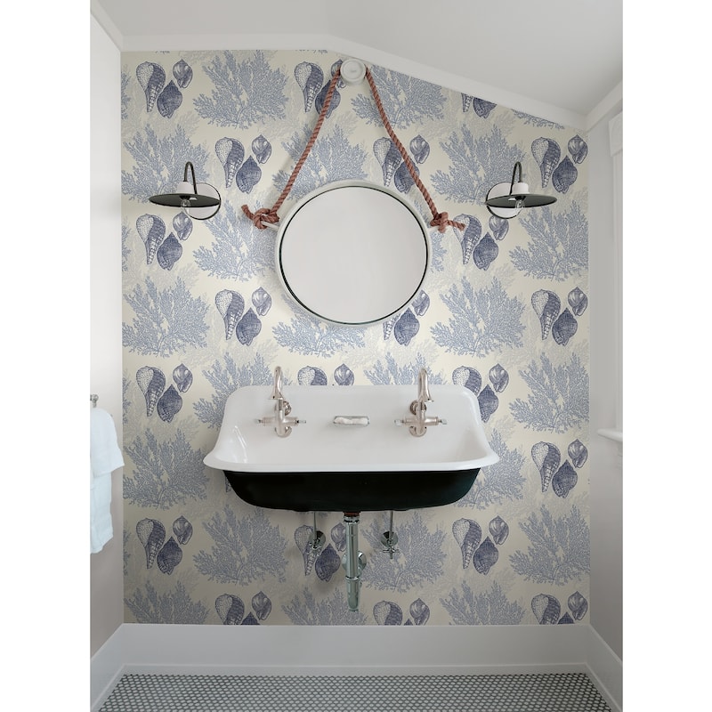 A-Street Prints Nauset Blue Seashell Shores Wallpaper
