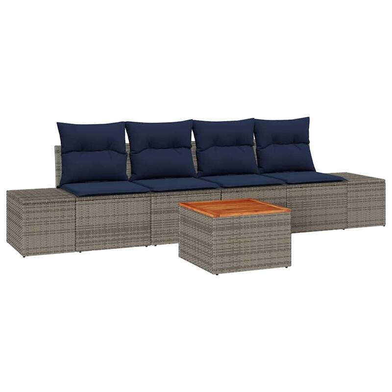 vidaXL 5 Garden Sofa Set with Cushions Black/Grey Poly Rattan - 115.7 x 24.4 x 27.2