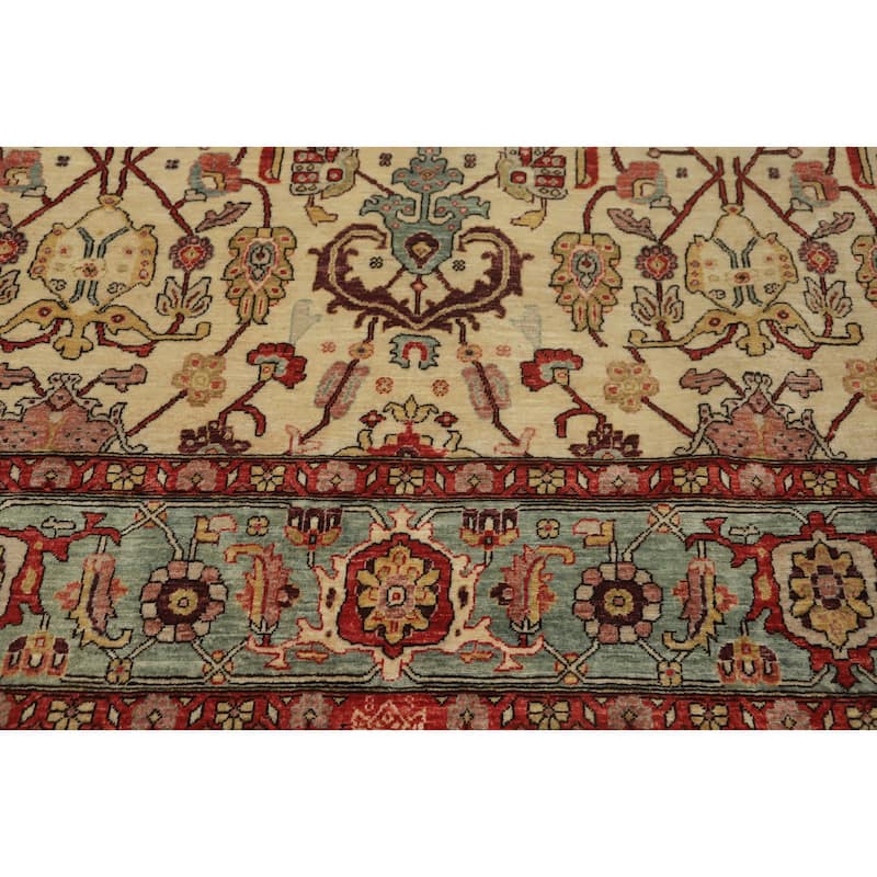 Hand Knotted Traditional Wool Beige Geometric Area Rug - 10' 9'' X 8' 3''