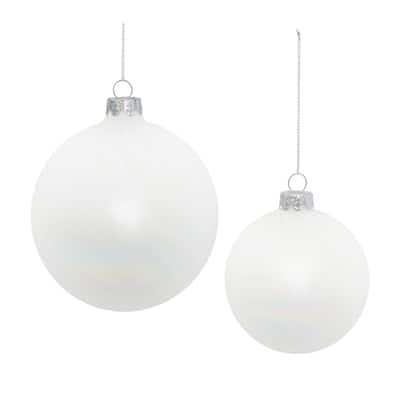 White Iridescent Glass Ribbed Ball Ornaments Set of 12 Holiday Decor - 3.75” x 3.75” x 4” (L x W x H)