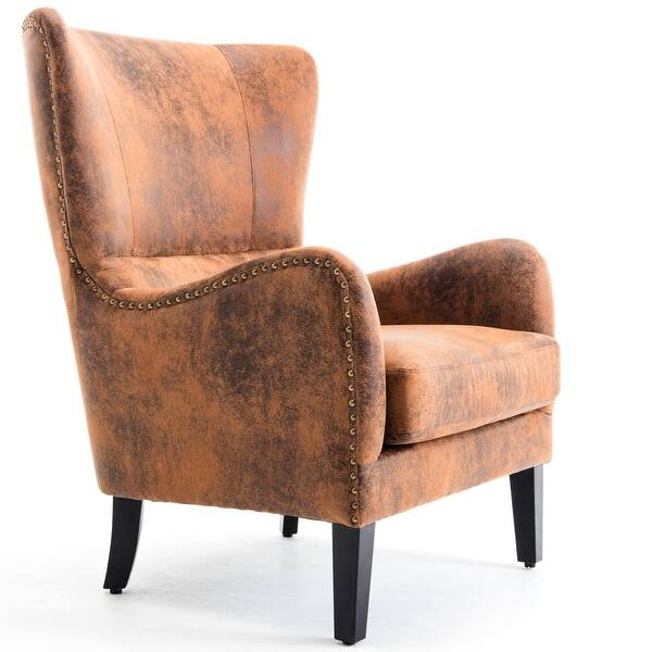 Shop Belleze Wingback Chair Seat Nail Head Faux Leather Trim High Back Padded Armrest Rust Brown Standard Overstock 22050660