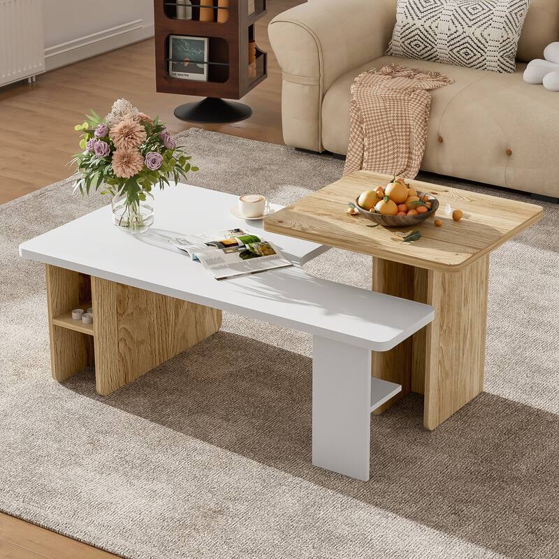 U-Can Set of 2 Nesting Coffee Tables with Durable Particle Board, Versatile and Stylish for Modern Living Rooms