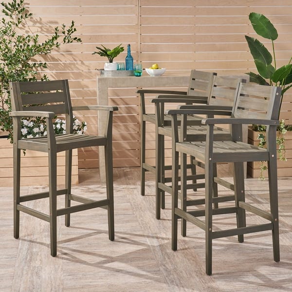 Stamford Outdoor Acacia Barstool (Set of 4) by Christopher Knight Home - gray
