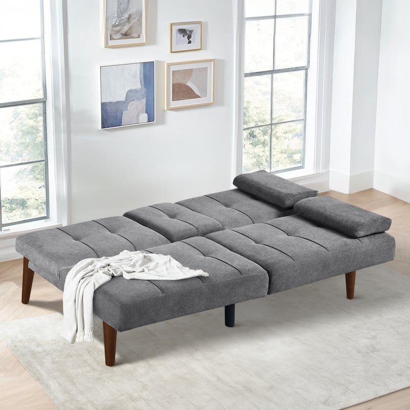 ​65" Futon Sofa Bed - Adjustable, Dual Cup Holders, Space-Saving for Small Rooms​