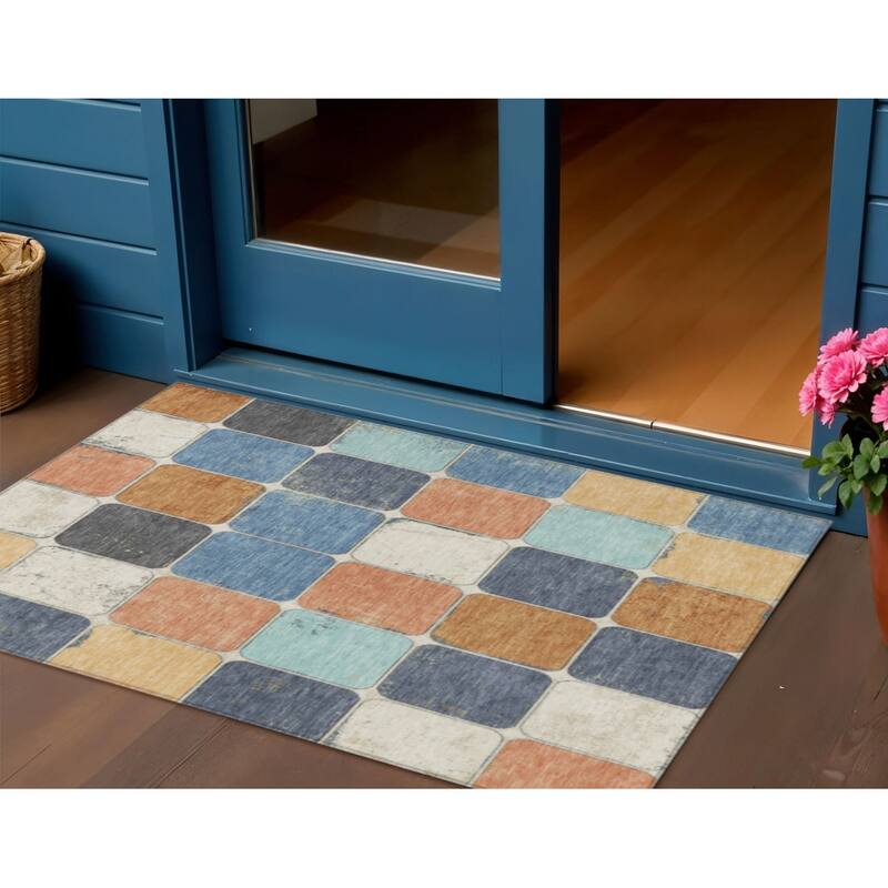 HomeRoots Geometric Transitional Rectangle Outdoor Rug - 3' x 5'