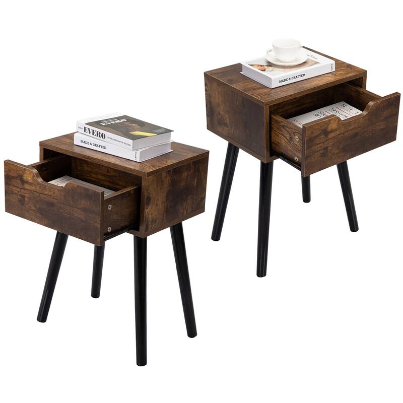 Wooden Nightstand with Storage Drawer and Splayed Legs(Set of 2)