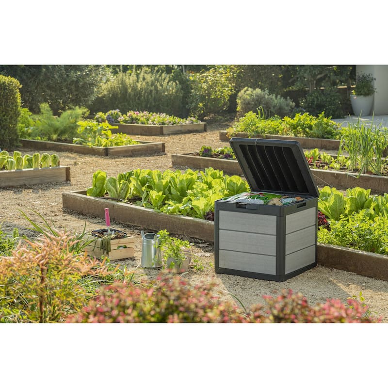 Keter Denali 30 Gallon Compact Durable Resin Outdoor Storage Deck Box For Furniture and Supplies, Grey