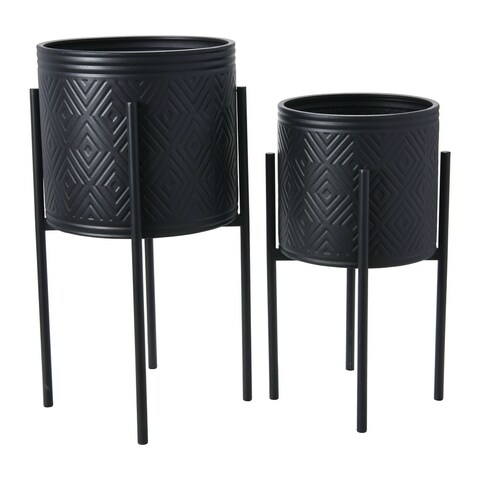 Modern Boho Embossed Metal Planters with Stand
