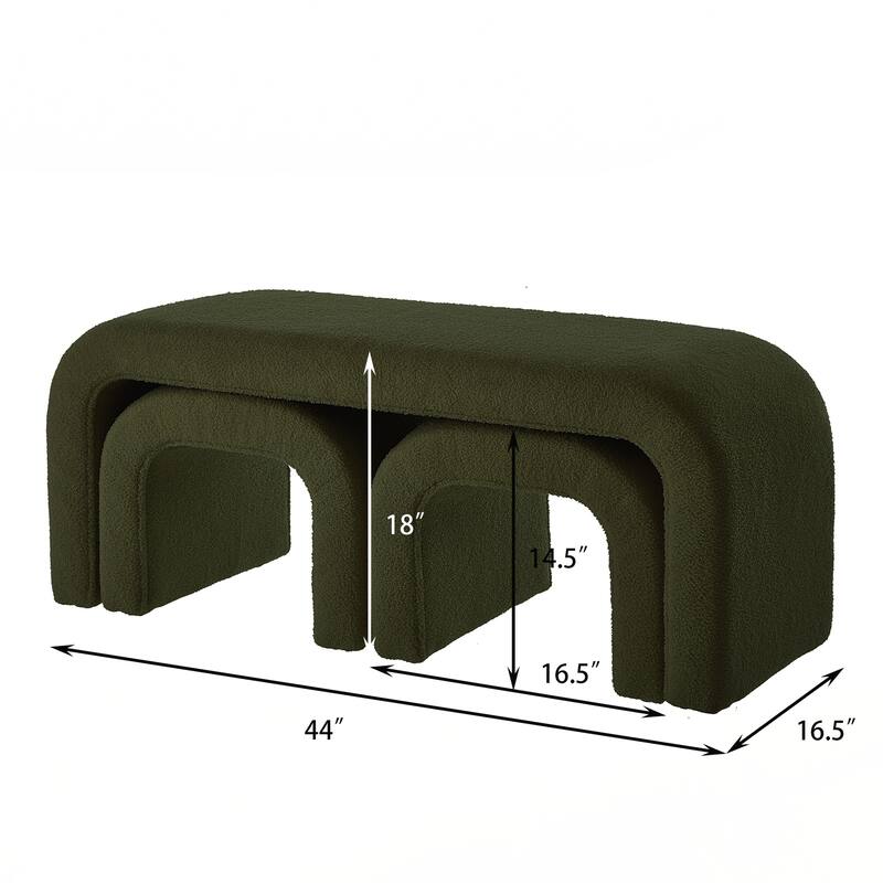Set of 3 U-Shaped Modern Bench Ottoman Bench for Entryway - Green