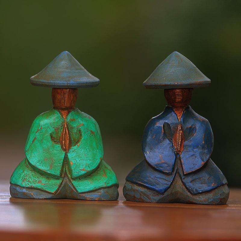 NOVICA Handmade Farmer Couple Wood Figurines (Pair)