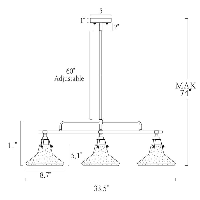 33'' Modern Large Linear Chandelier with Smoked Sedded Glass Shades Dimmable Island Lights - Black - L 33.5" x W 8.7" x H 15"