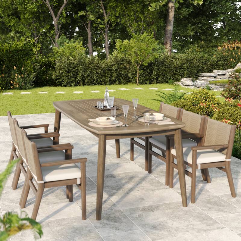 Wood Dining Table 8-Person Outdoor Table, Farmhouse Furniture for Patio, Garden, Backyard, Teak 180 LBS Weight Capacity 72"L