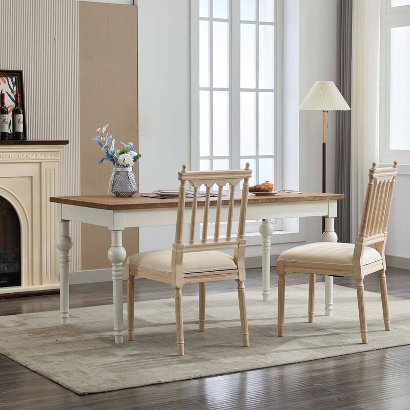 Linen Fabric Upholstered Wooden Dining Chairs,Set of 2