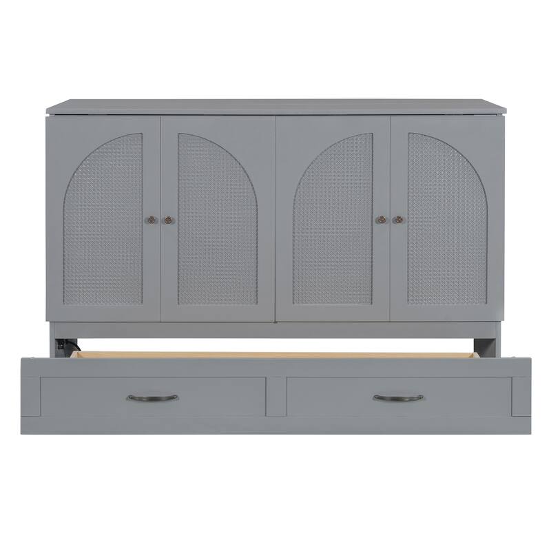 Queen Size Murphy Bed with Large Storage Drawers, USB Charging Port, and Space-Saving Design for Small Rooms