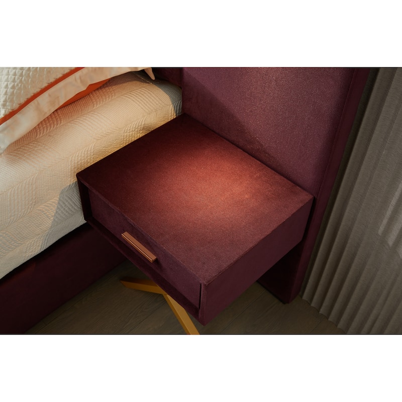 Queen Velvet Bed Frame with Wingback Headboard, No Box Spring Needed, Easy Assembly