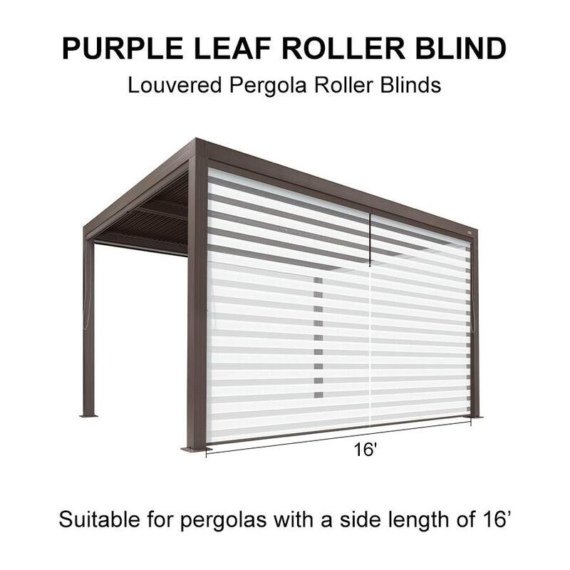 PURPLE LEAF Bronze Louvered Pergola Accessories Roller Blinds, Strip Light and Shutter Wall(Pergola Not Included) - 16' - Roller Blinds Only