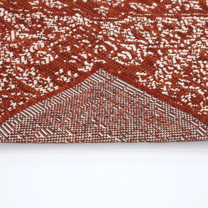 Indoor/Outdoor Area Rug/ Runner/ Doormat- Blue & Natural & Red & Taupe Color -Machine Washable, Weather and UV Resistant-Zaria
