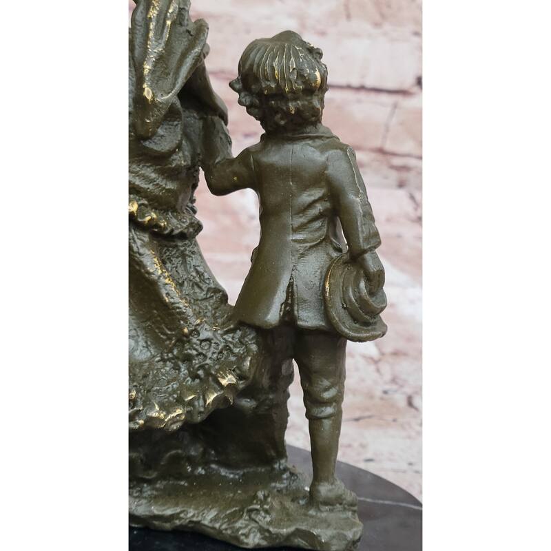 Bronze Victorian Lady And Boy Sculpture On Marble Base