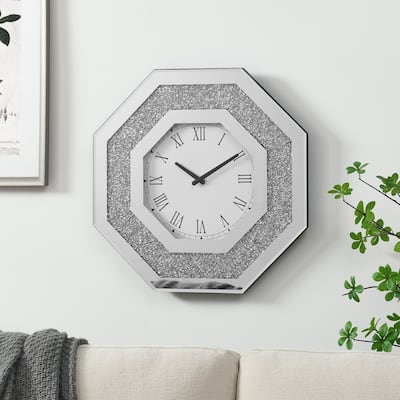 20" Octagonal Mirror and Faux Gemstone Wall Clock
