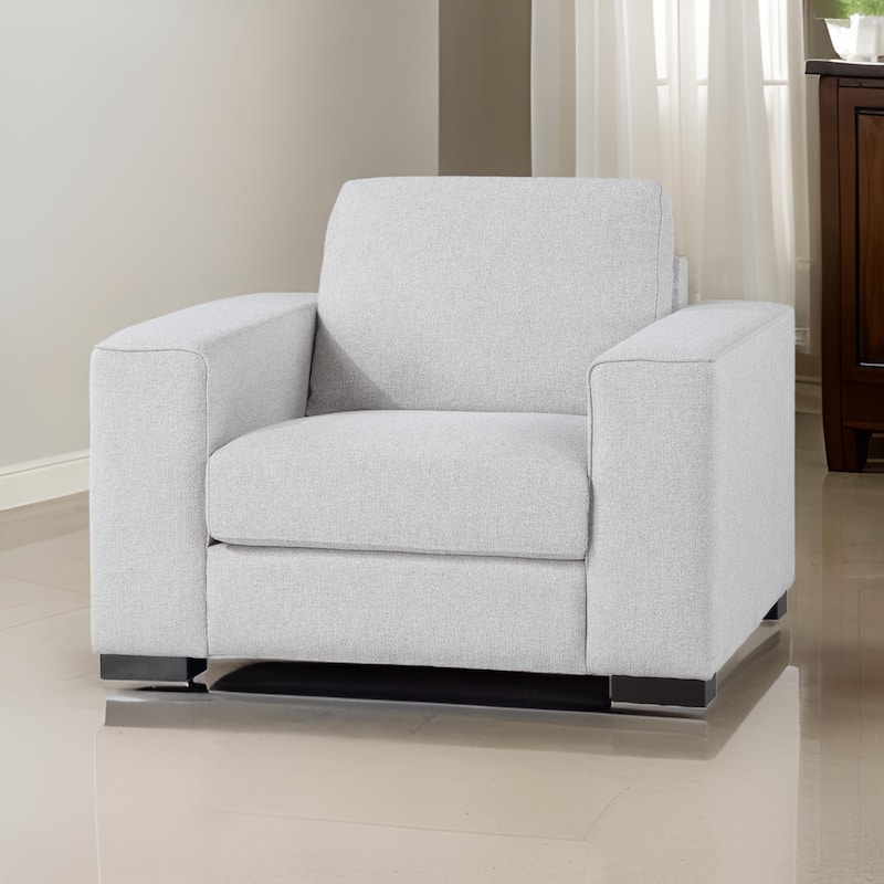 Sawl 38 Inch Accent Chair, Light Gray Polyester, Espresso Brown Solid Wood