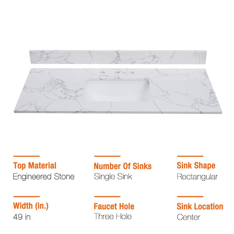 PROOX Bath Vanity Cultured Marble Counter Top Rectangle Porcelian Sink
