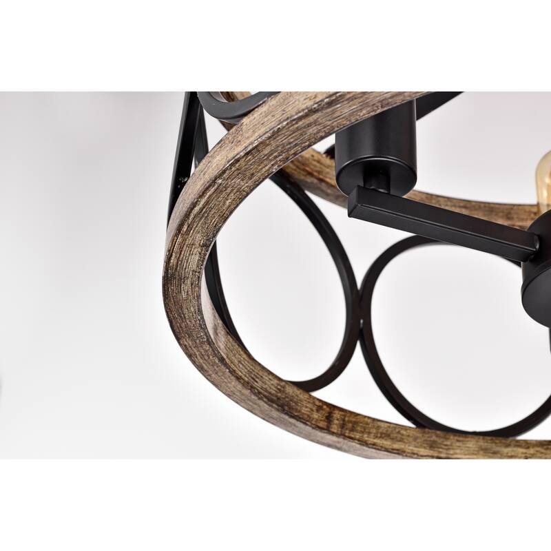 Shacer Matte Black/Faux Wood 3-light Drum Cage Chandelier