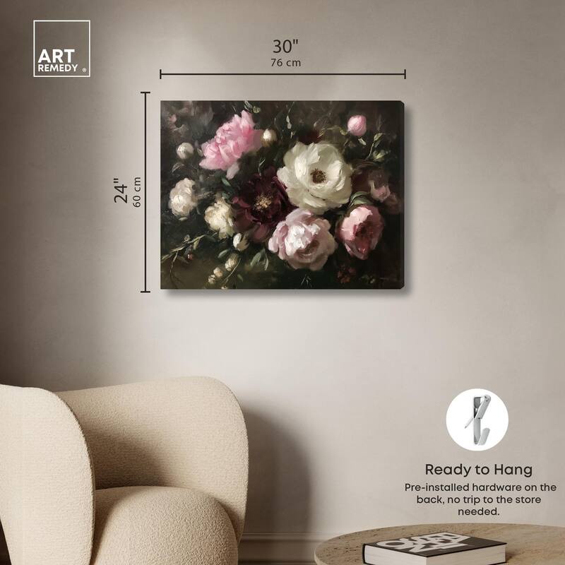 Peony Palette Nocturne Canvas by Art Remedy, Gallery Wrapped