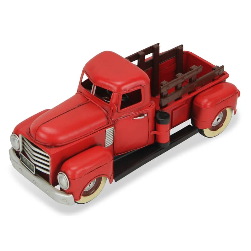 HomeRoots 6" Red and Black Metal Hand Painted 1950's Red Truck Model Car - 5.5' X '5.75' X '12.75