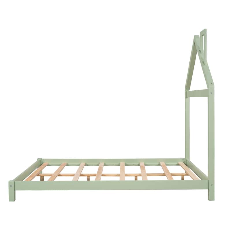 Grey Full Size Wood Platform Bed with House-shaped Headboard