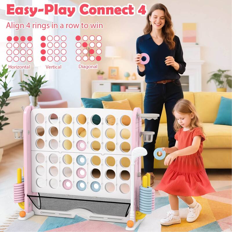 Costway Giant 4-in-a-Row Game Set with Ring-toss, Basketball Hoop, - See Details