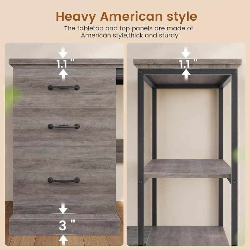 L Shaped Desk Drawers Storage Shelves Executive Home Office Desk