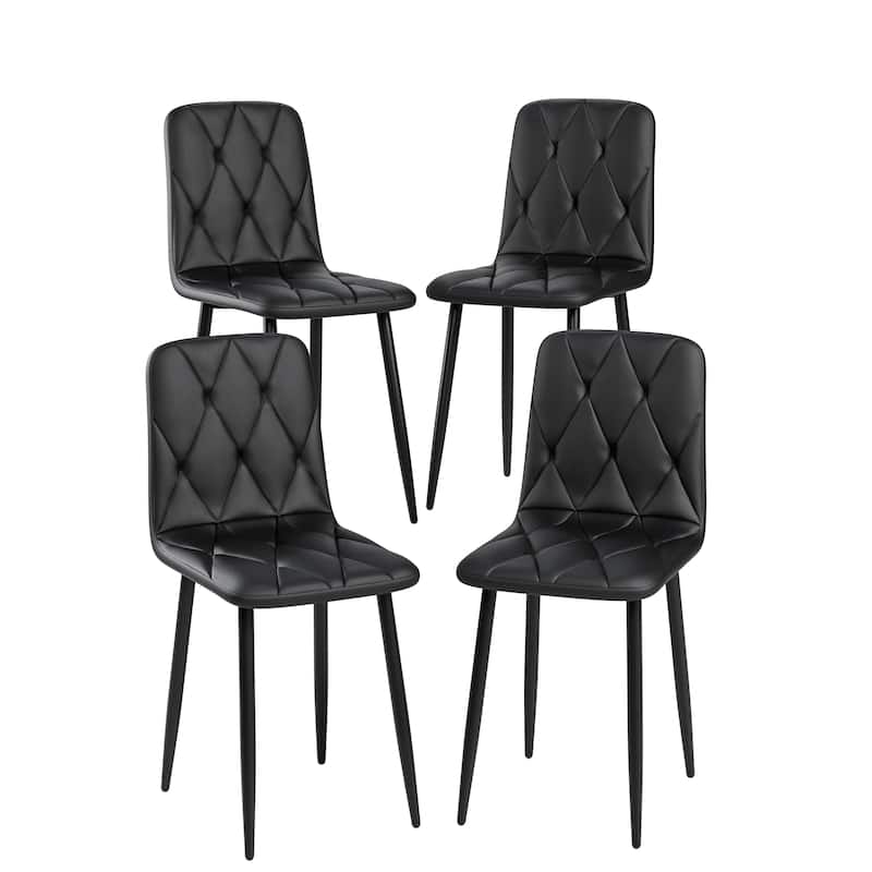 Dining Chairs Set of 4, Modern Kitchen Dining Room Chairs, PU Dining Chair Upholstered Cushion Seat and Sturdy Metal Legs - Black