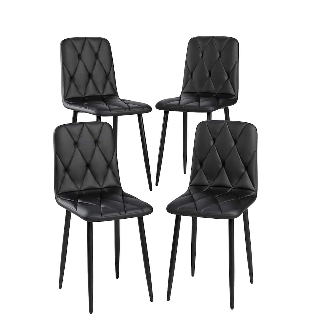 Modern Kitchen Dining Room Chairs Set of 4, PU Dining Chair, Upholstered Cushion Seat and Sturdy Metal Legs聽