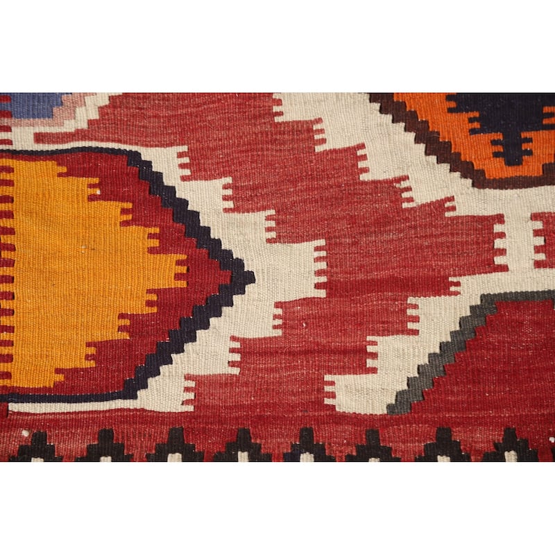 Vegetable Dye Kilim Qashqai Persian Antique Runner Rug - 3'9"x 13'5"