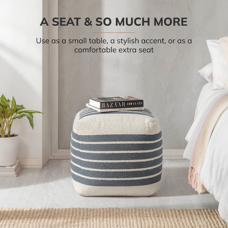 Jani 20-inch Ottoman Pouf - Handcrafted Handmade Ottoman for Seating, Footrest, Home Decor for Living Room, Bedroom