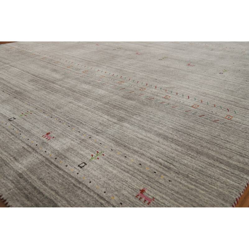 Hand Knotted Oriental 100% Wool Carpet Tribal Animal Pictorial Greys & Charcoal Gabbeh Area Rug - 9' 11'' X 7' 9''