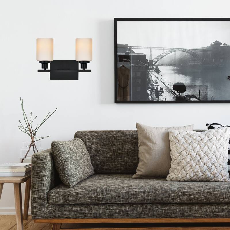 2-Light Bathroom Light Fixtures Brushed Brass 6-Light Bathroom Vanity Light, Bathroom Lights Over Mirror with Milky Glass Shade