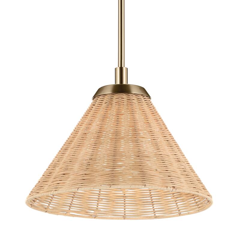 Kichler Lighting Bekah 14.25 Inch 1 Light Convertible Pendant with Opal Glass and Handwoven Rattan Shade in Champagne Bronze