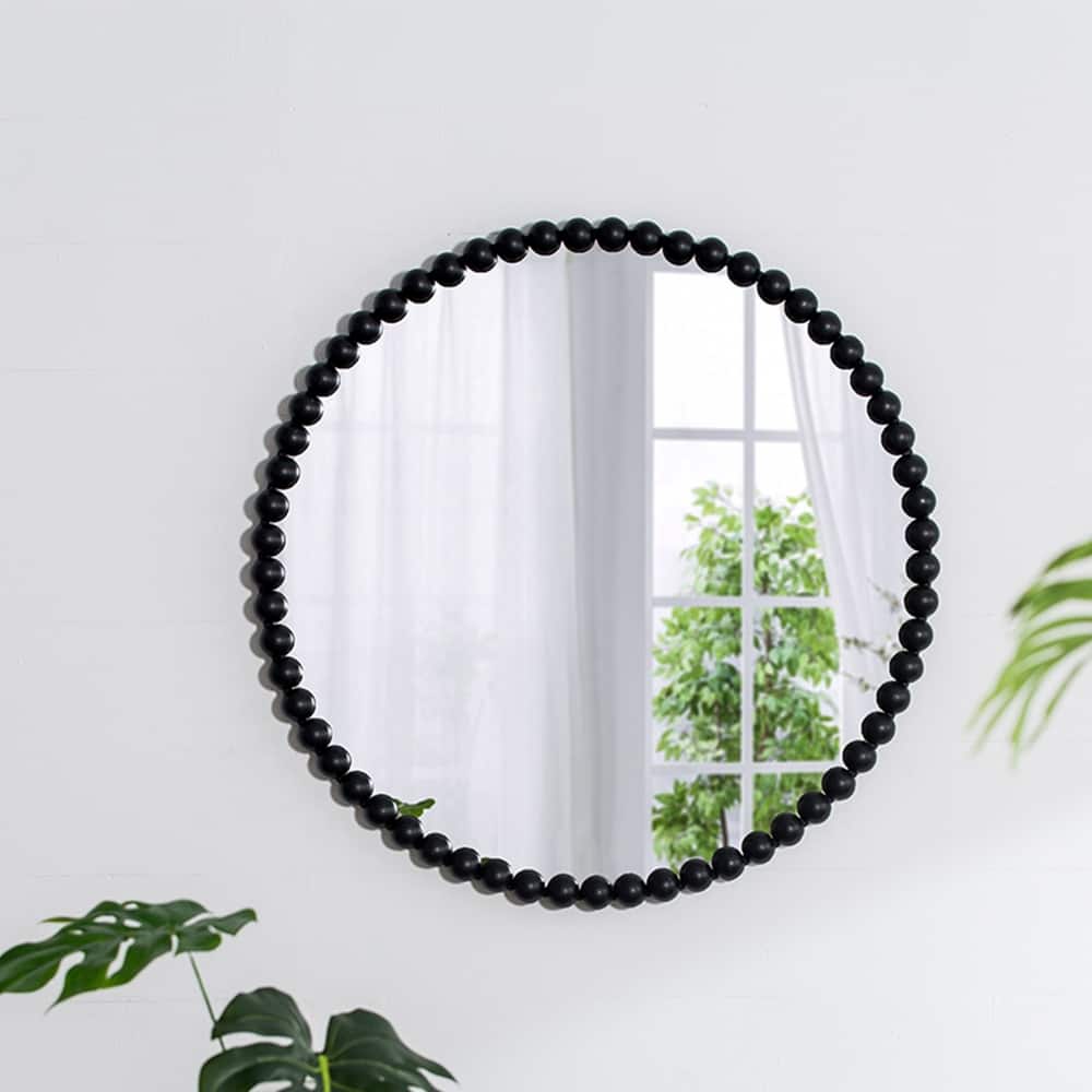 32" Circle Mirror with Metal Beaded Frame, Wall Mirror for Living Room