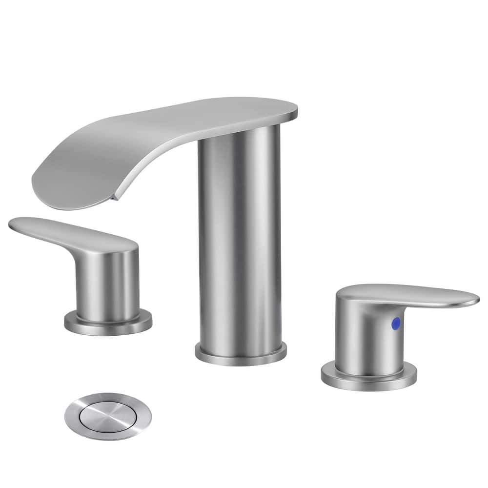 WOWOW 8 in.Double Handle Waterfall Bathroom Faucet with Pop-up Drain