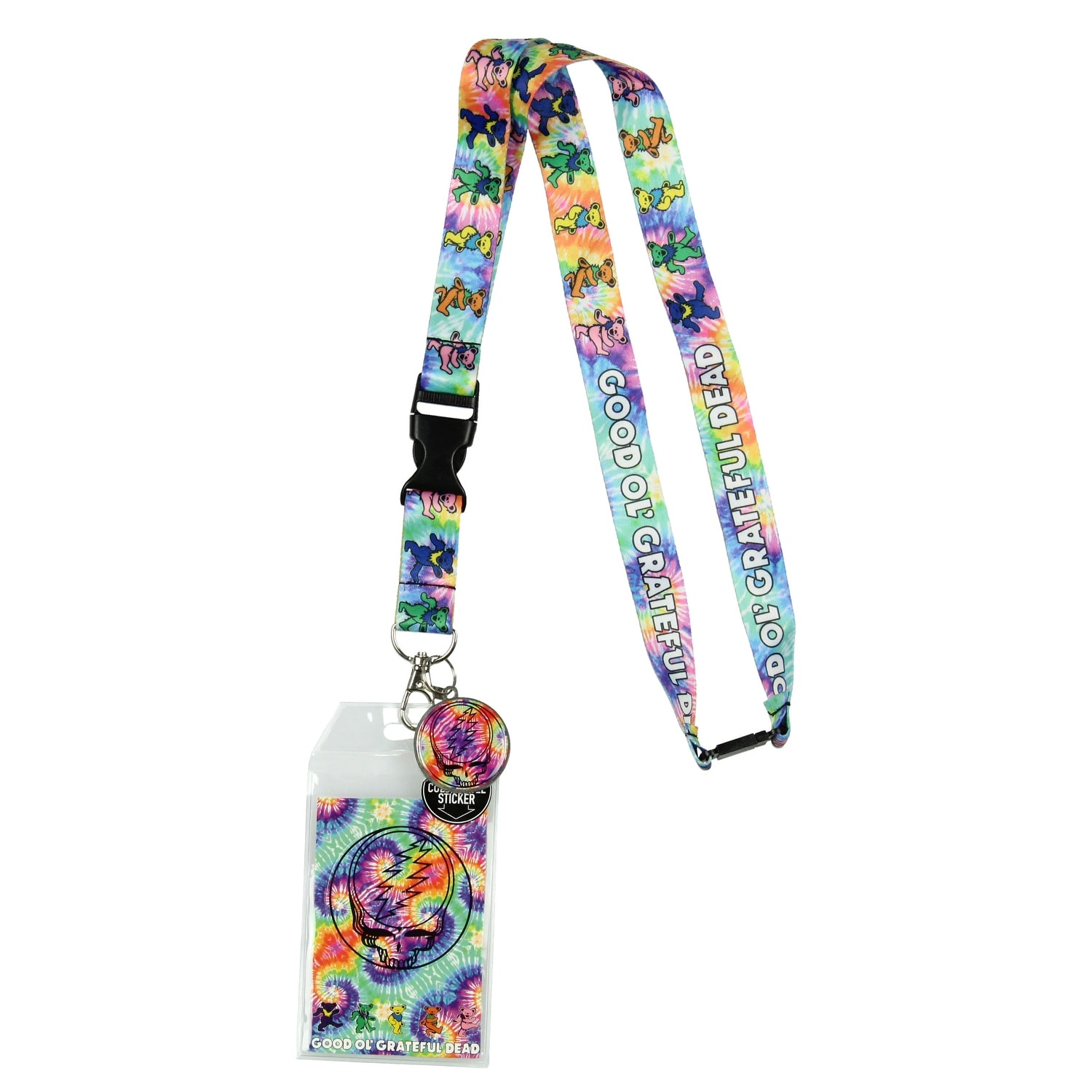 Grateful Dead Tie Dye Lanyard Keychain Id Holder With Steal Your Face Metal Charm And Collectible Sticker Overstock