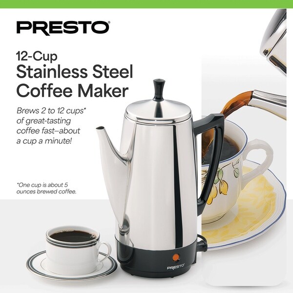Presto Stainless Steel Coffee Maker, 12 Cup Robust Presto Stainless Steel Coffee Maker, 12 Cup Robust