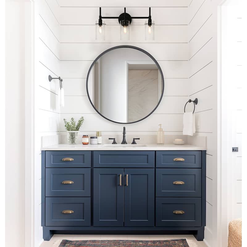 Modern 3-Light Matte Black Dimmable Bathroom Vanity Lights Cylinder Shade Wall Sconces with Clear Glass - 20" L x 6" W x 10.5" H