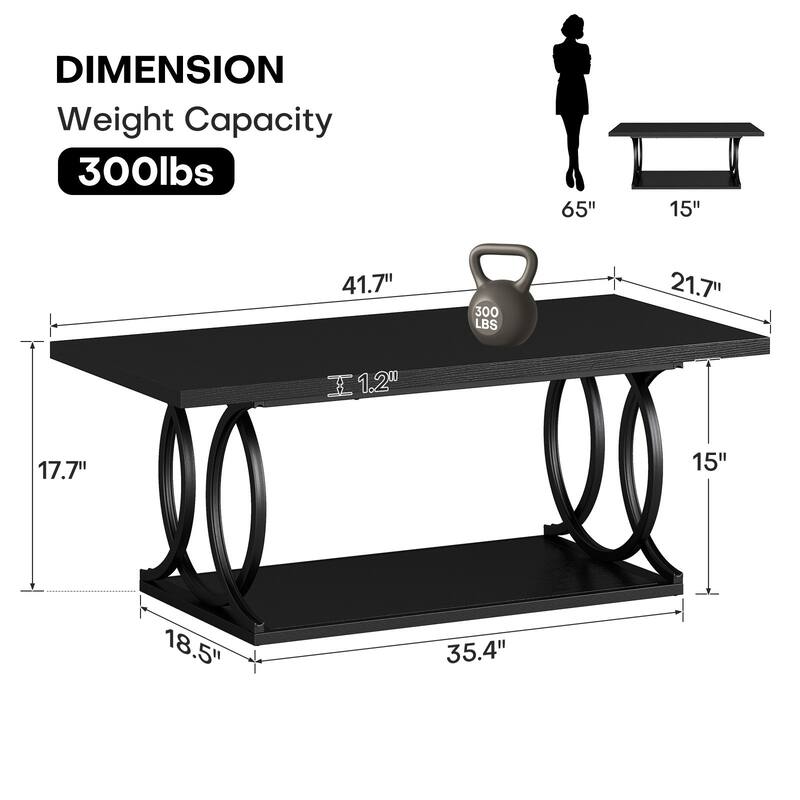 41.7-inch 2-Tier Rectangle Wood Coffee Table for Living Room - 41.7"L x 21.7"W x 17.7"H