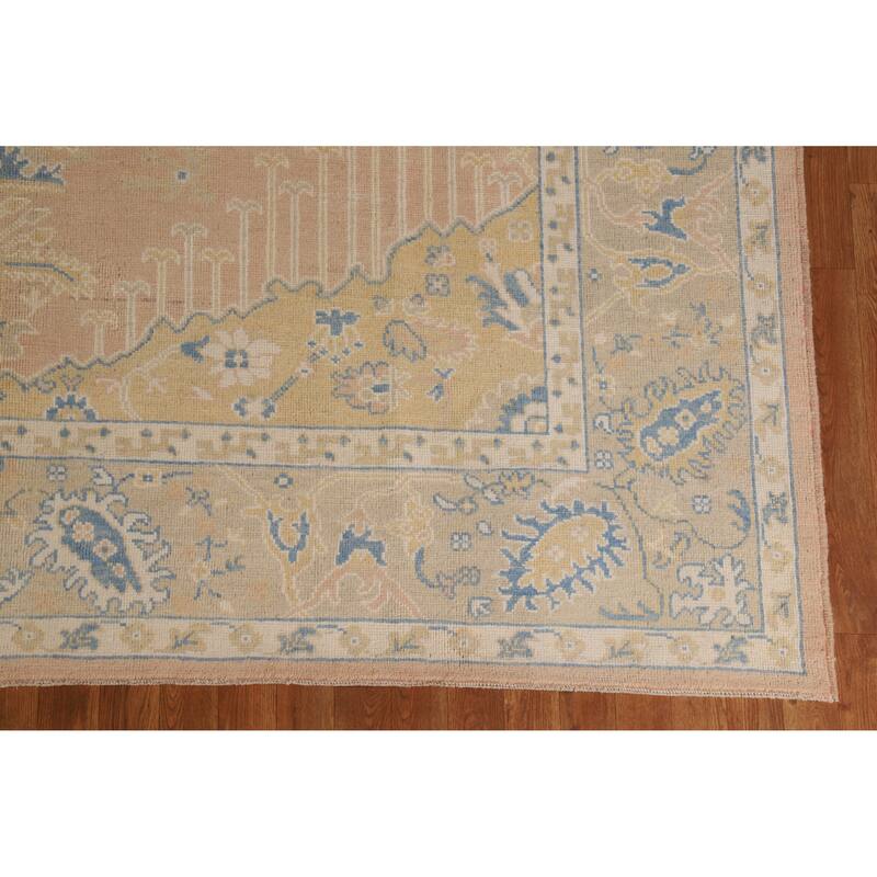 Hand Knotted Oriental 100% Wool Carpet Transitional All-Over Peach Oushak Area Rug - 10' 1'' X 8' 3''